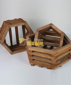Chậu gỗ trồng lan hình lục giác – set 3 chiếc – CG6